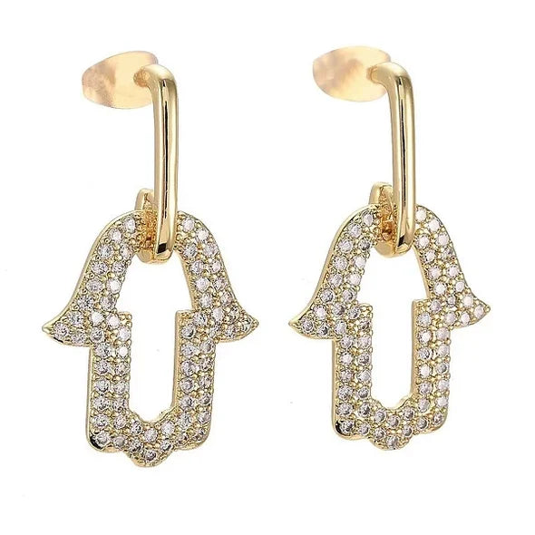 Boucles d'oreilles plaqué or pour femme main de Fatma
